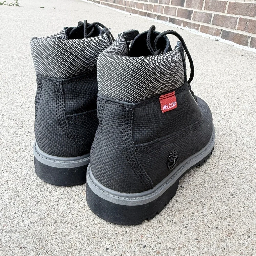 Timberland Helcor 6 Inch Premium Boots Boys Sz 2.5 Black Scuff Resistant A1A7Z